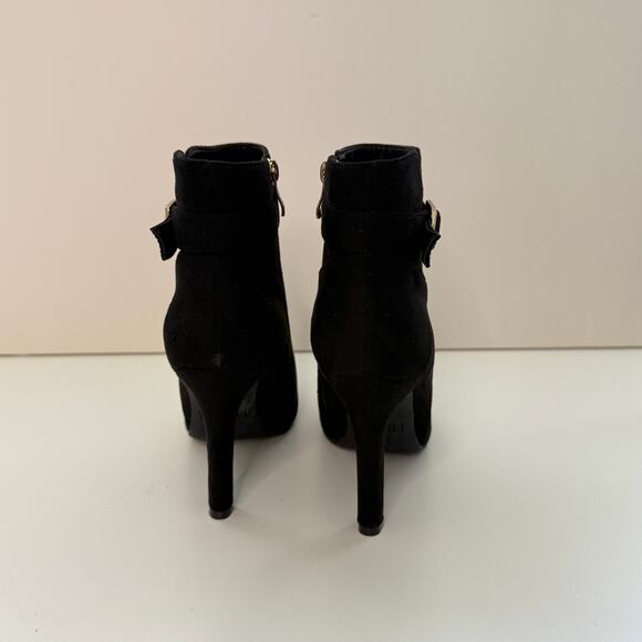 Idifu Dana Pointed Toe Stiletto High Heels Ankle Bootie Sz 6.5 Faux Suede Buckle - Picture 4 of 9